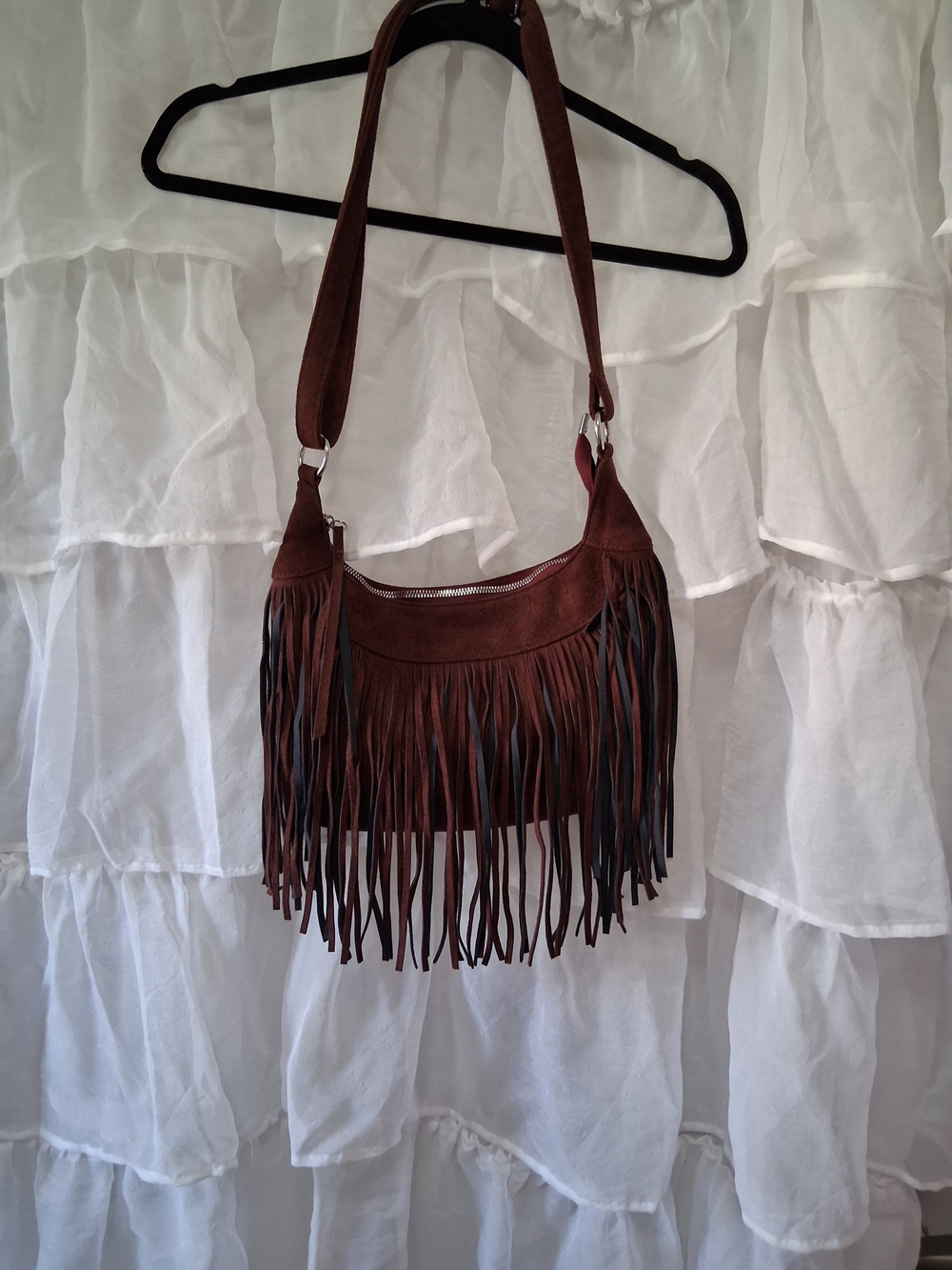 Unique Boho Black and Brown Suede Fringe Shoulder Bag - Women Bags